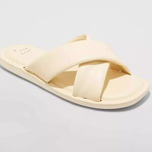 A New Day Daisy Crossband Slide Sandals Tan Cream Comfort Size 5.5